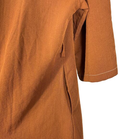 Pretty Garden Medium M Rust Brown Shirt Dress Pockets Roll Tab Sleeve Maxi - Picture 11 of 12